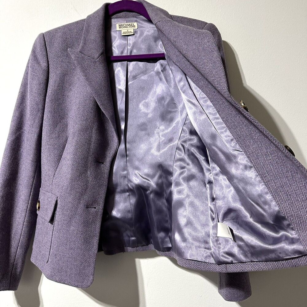 Michael Kors 100% Wool Herringbone Tweed Blazer Jacket Lavender Purple Size 2 - Picture 8 of 10